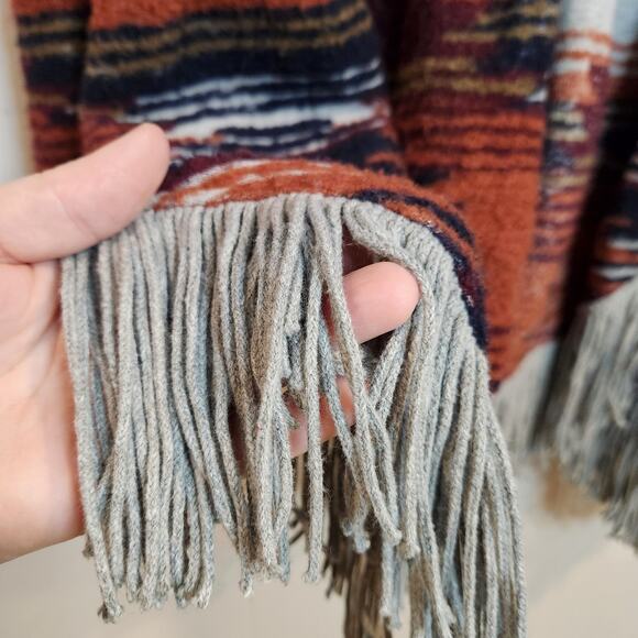 Lucky Brand Fringed M Womens Cardigan Sweater Multicolor Aztec Cotton Poly - Picture 3 of 7